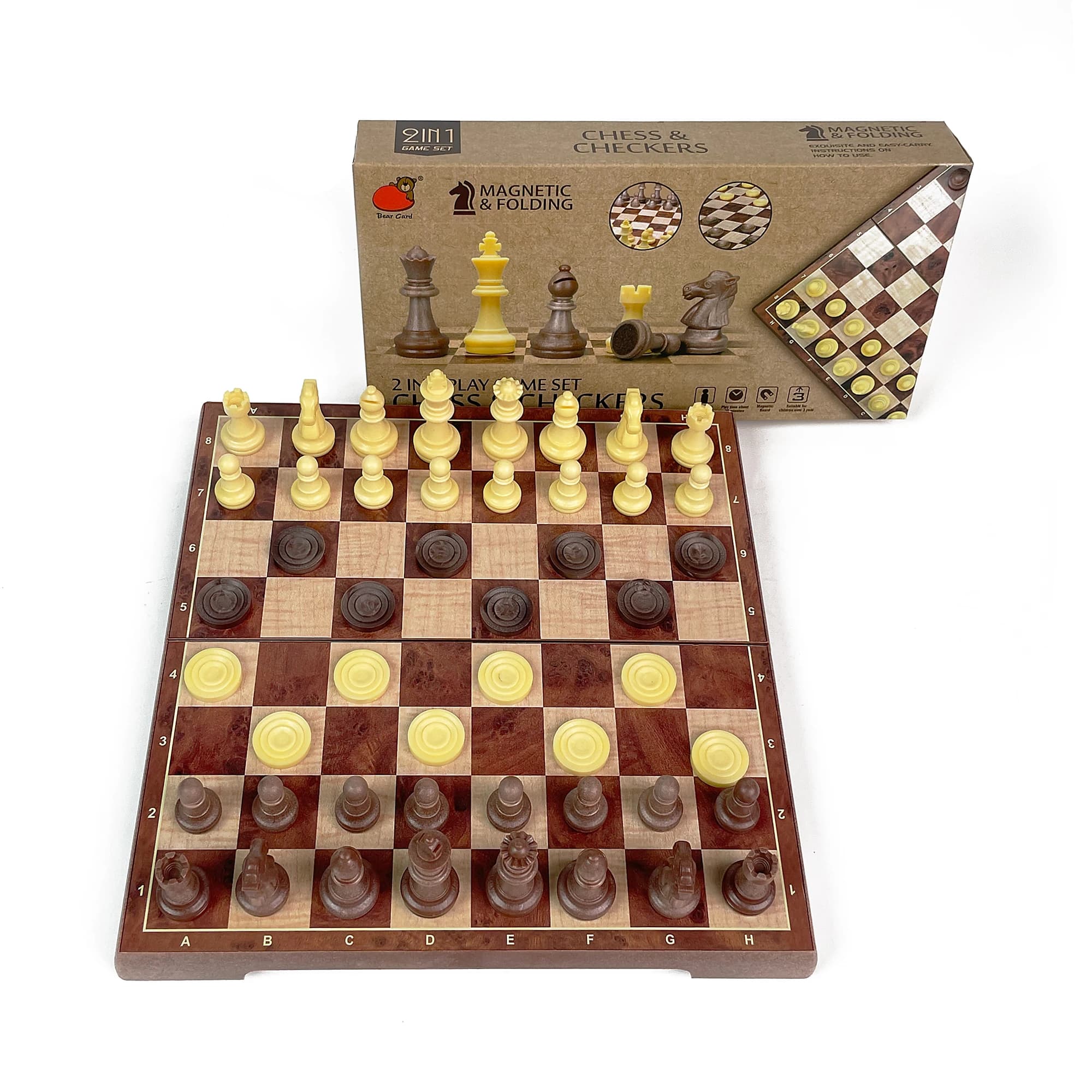 Scacchiera e dama magnetica pieghevole 2 in 1 in legno, 24 cm x 24 cm, set da tavolo portatile da viaggio per esterni