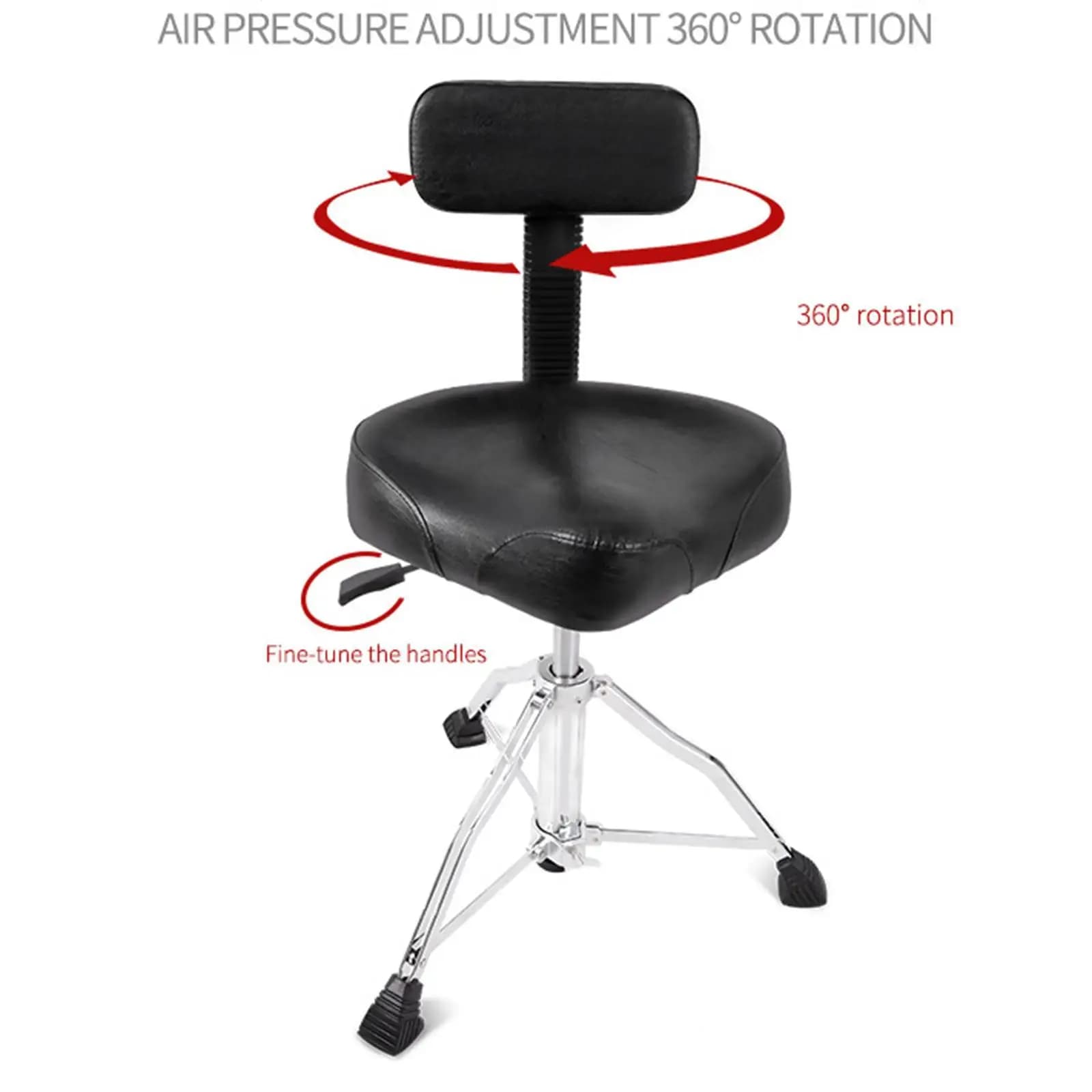 Sedile per batteria Airlift con supporto per la schiena Sgabello da sella per batteria imbottito spesso e confortevole con doppio rinforzo per batteristi e bambini