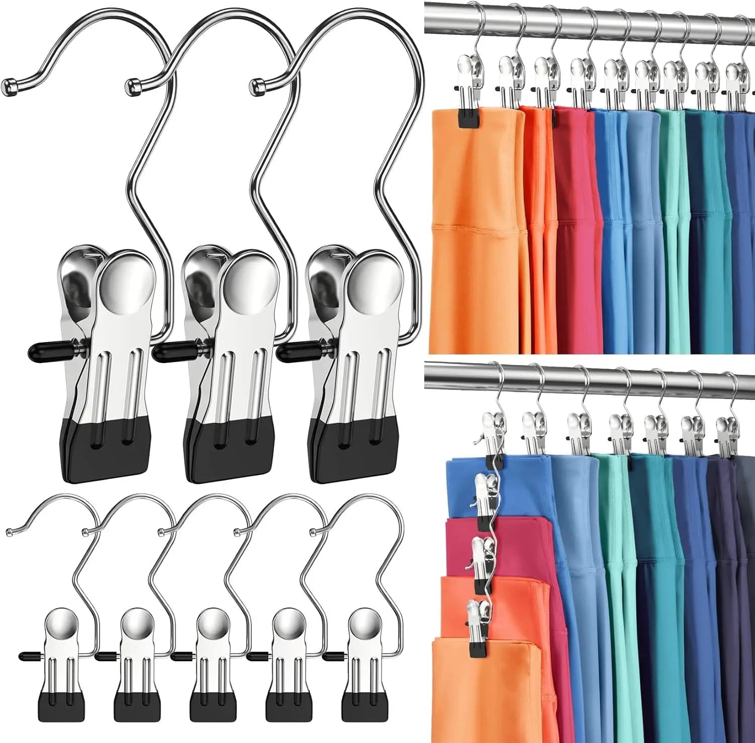 Confezione da 30 appendiabiti per pantaloni con clip, organizer per leggings da appendere nell'armadio, appendiabiti salvaspazio per pantaloni da yoga, appendiabiti con clip per l'organizzazione dell'armadio, organizer e soluzioni di archiviazione per jeans, pantaloncini, gonne, cappelli