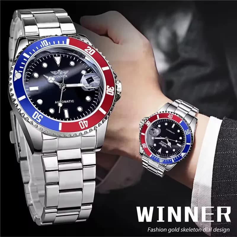 WINNER 002 Orologio meccanico automatico da uomo casual Orologio da polso con cinturino in acciaio inossidabile impermeabile luminoso Orologi da calendario per uomo