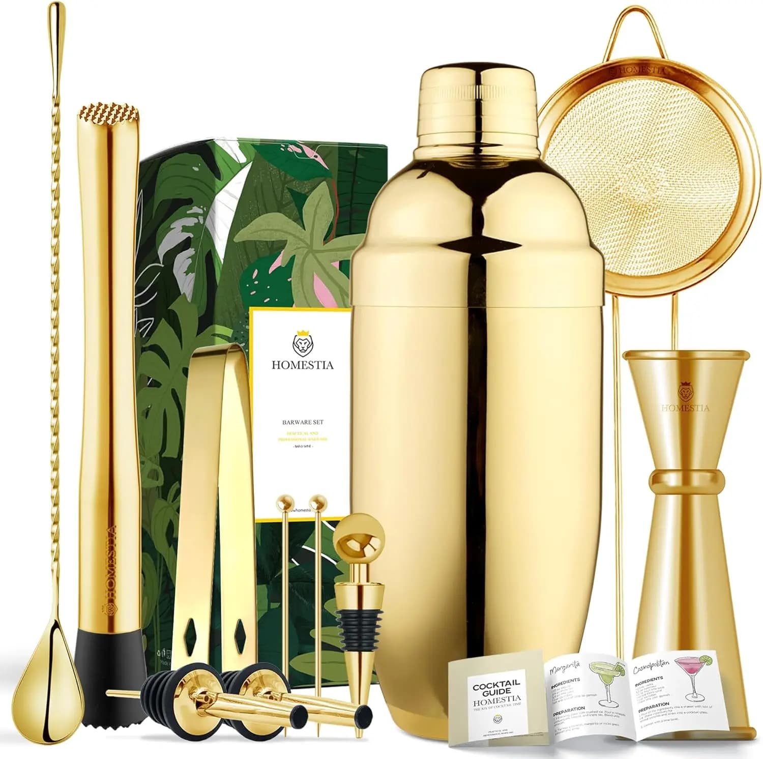 Set Professionale da 11 Pezzi per Cocktail in Acciaio Inossidabile con Muddler, Jigger, Colino - Strumenti per Mixology da Bar Domestico