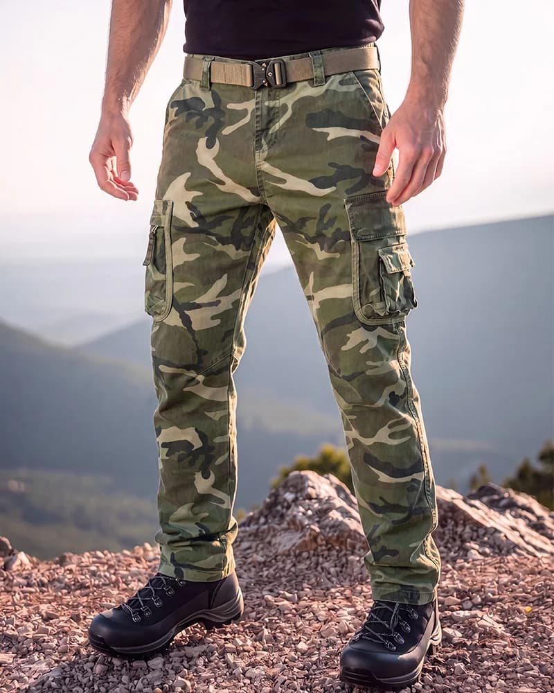 Men Straight Camo Tactical Cargo Pants Multi Pocket Outdoor Hiking Work Trousers Belt Not Included 9A861