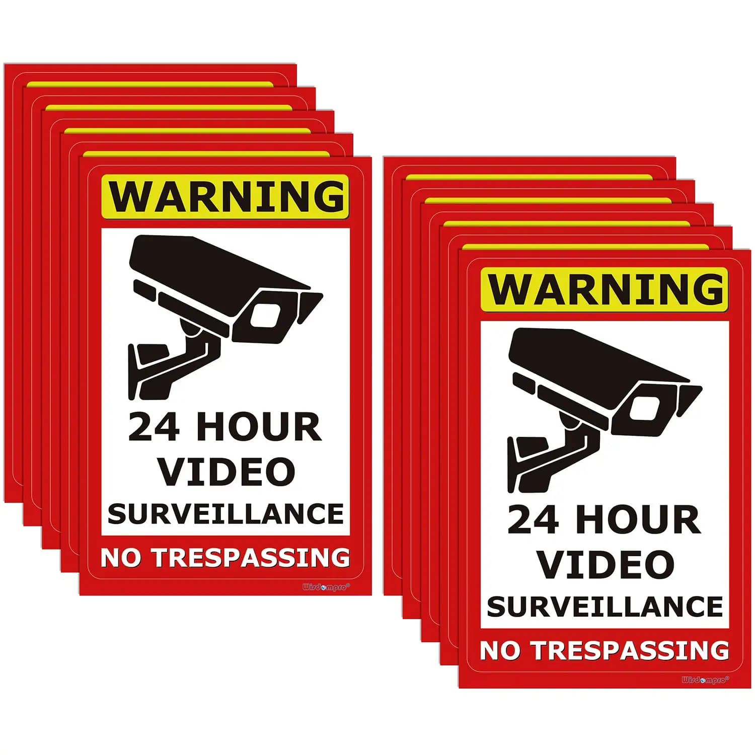 Pack of 10 Security Camera Warning Stickers 24/7, Waterproof and Protected by UV Rays for Internal/External Use