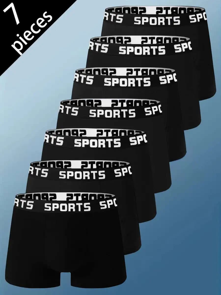 7 Pcs Mens Solid Color Boxer Briefs With Letter Waistband Elastic Comfortable Underwear