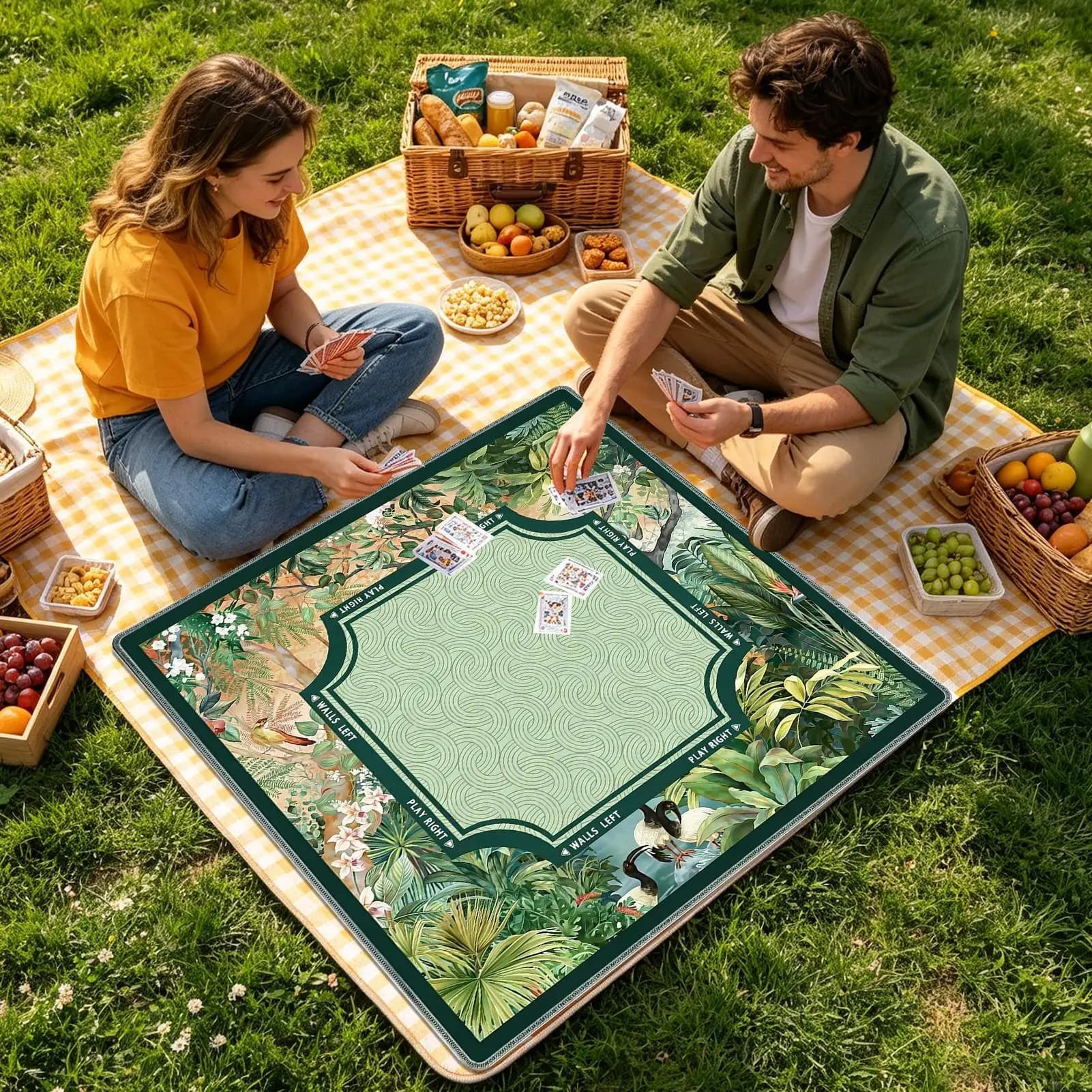 Mahjong Table Mat 31.5x31.5Inch Non-Slip Noise Reduction Tropical Plants Portable Mahjong Game Mat For Tile Games Home Dorm