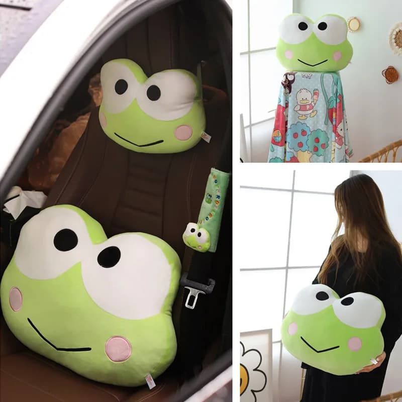 Kawaii Sanrio Kero Kero Keroppi Car Accessories CuteKero Keroppi Poggiatesta Safety Belt Back Cover Bearing Soul Bearing Gift