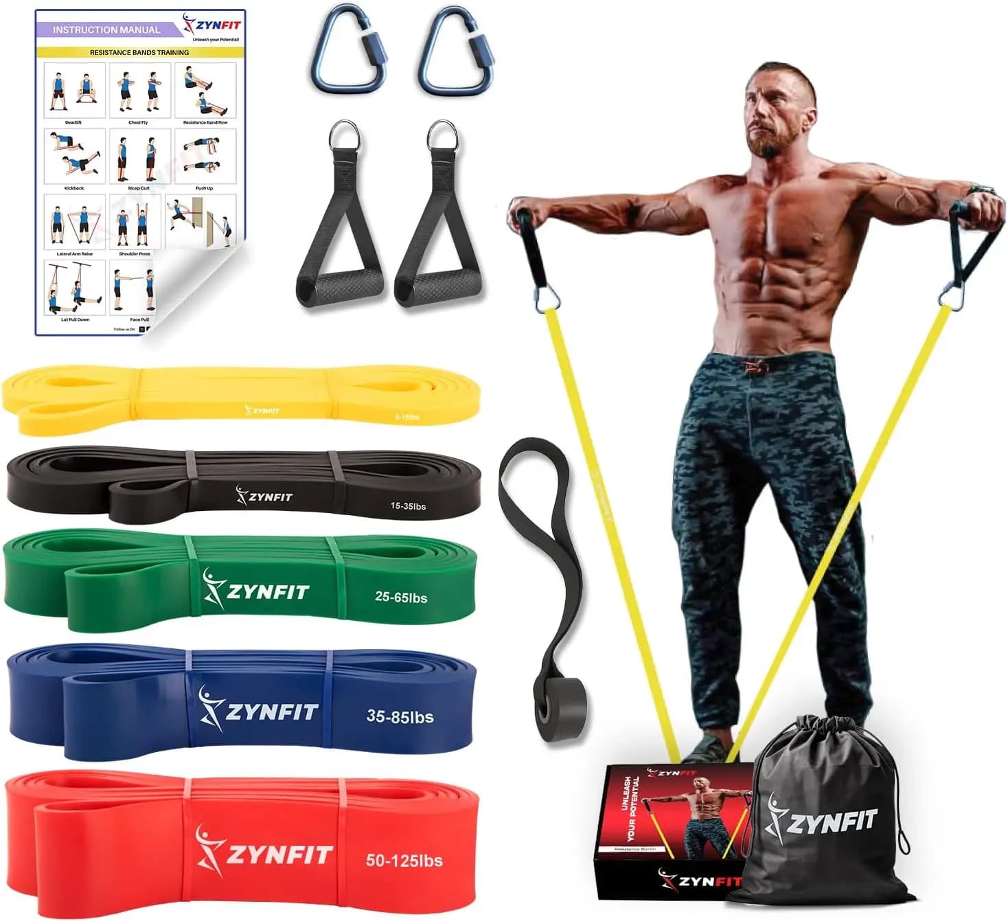 Set of support bands for tractions with anchor for door, 5-level resistance for gym workouts at home - A.I. free. Floor