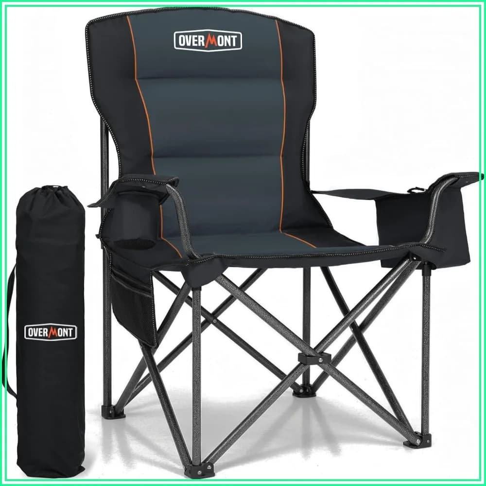 Oversized Folding Camping Chair - 500lbs Support with Padded Cushion Cooler Pockets - Heavy Duty Collapsible Chairs for Sports Garden Beach Fishing