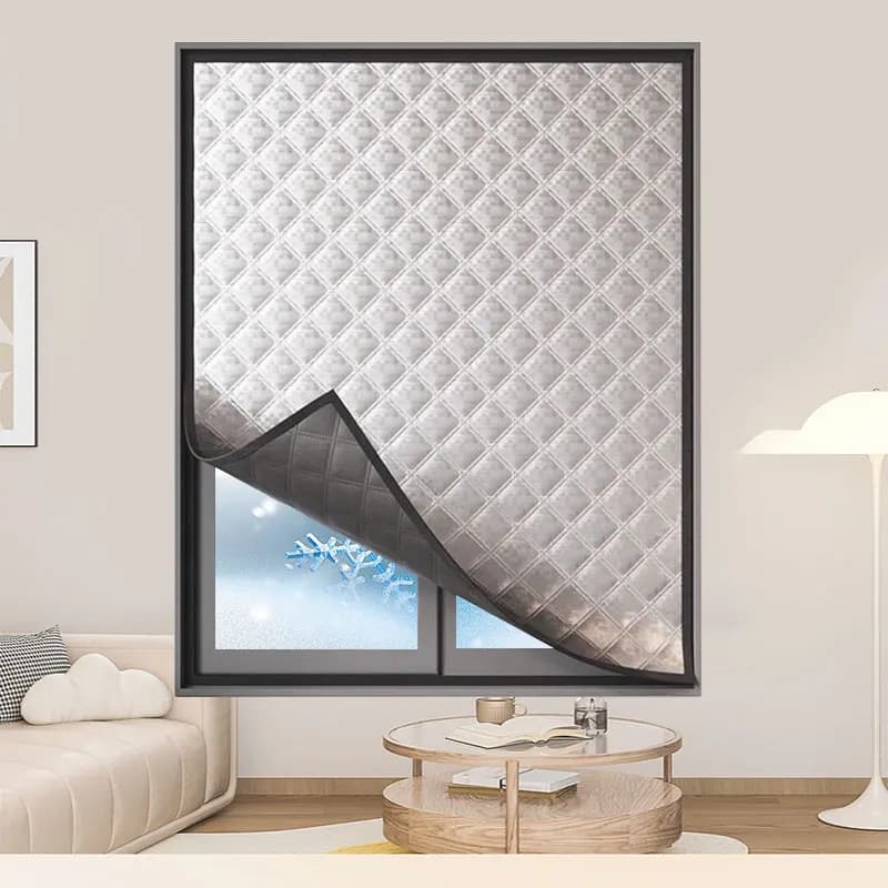 Insulating film made of aluminium foil for domestic windows, anti UV curtains, anti cold, windproof, thermo-insulating and hot.