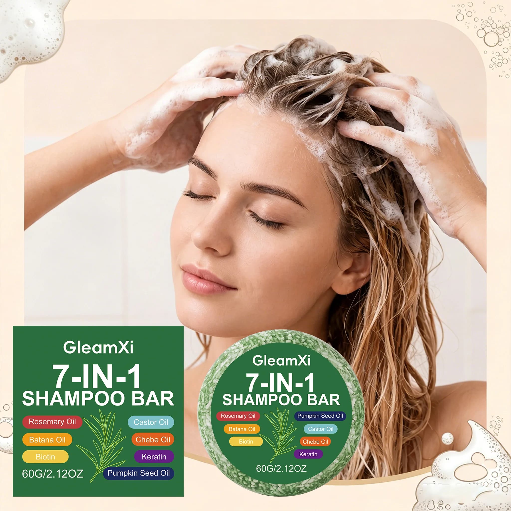 7-In-1 Shampoo Soap Bar Gentle Cleansing Promote Hair Growth Strengthening Moisturizing Smoothing Hair Rosemary Biotin Shampoo