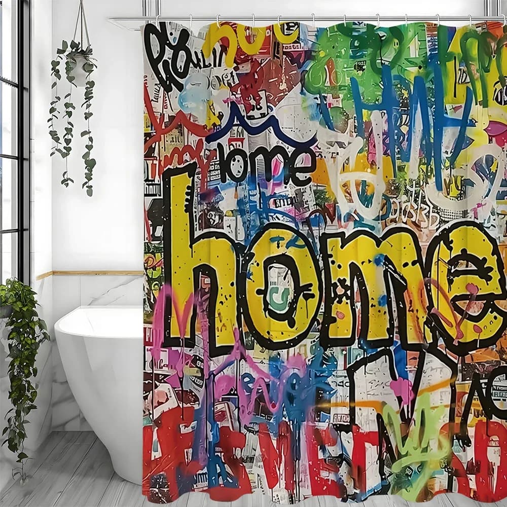 Tenda da doccia con arte astratta per la casa con graffiti divertenti, tenda da doccia decorativa per il bagno, tenda da doccia impermeabile con ganci
