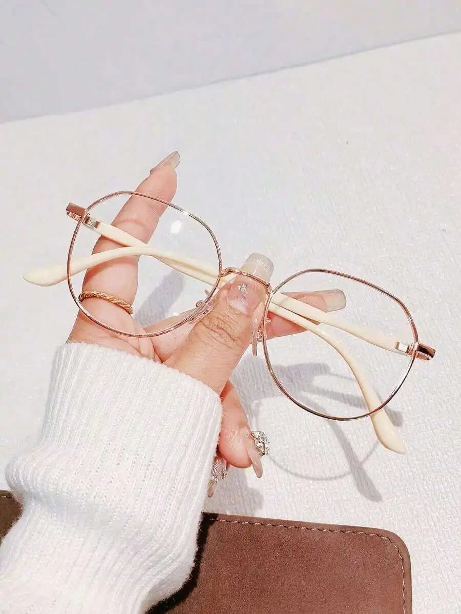 Women Round Frame Clear Lens Glasses For Office Computer TV Gaming Smartphone Use