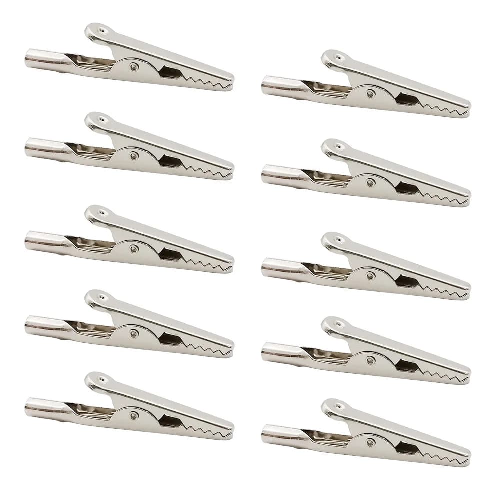10/20 Pz 51mm Morsetti a coccodrillo in metallo Coccodrillo Cavo di prova elettrico Cavo Sonda Clip Morsetti batteria 10A Argento