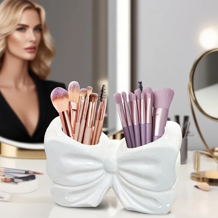 Contenitore Cosmetico 3D a Doppio Foro a Forma di Fiocco - Scatola Organizzatrice Decorativa per Toeletta - Regalo Festa della Mamma