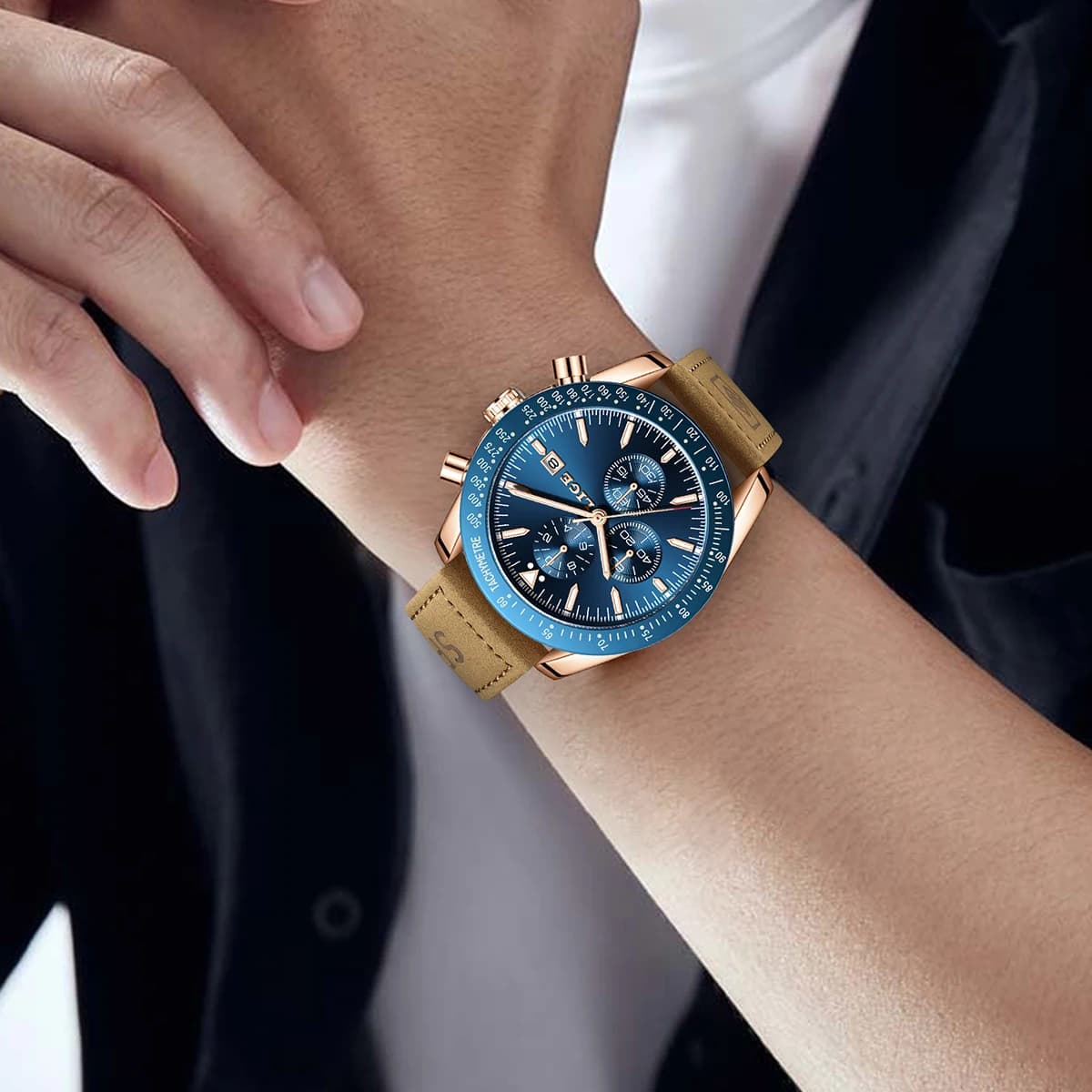 Orologi da uomo LIGE di lusso, orologio da uomo impermeabile, luminoso, in pelle, al quarzo, cronografo, con data, Relogio Masculino