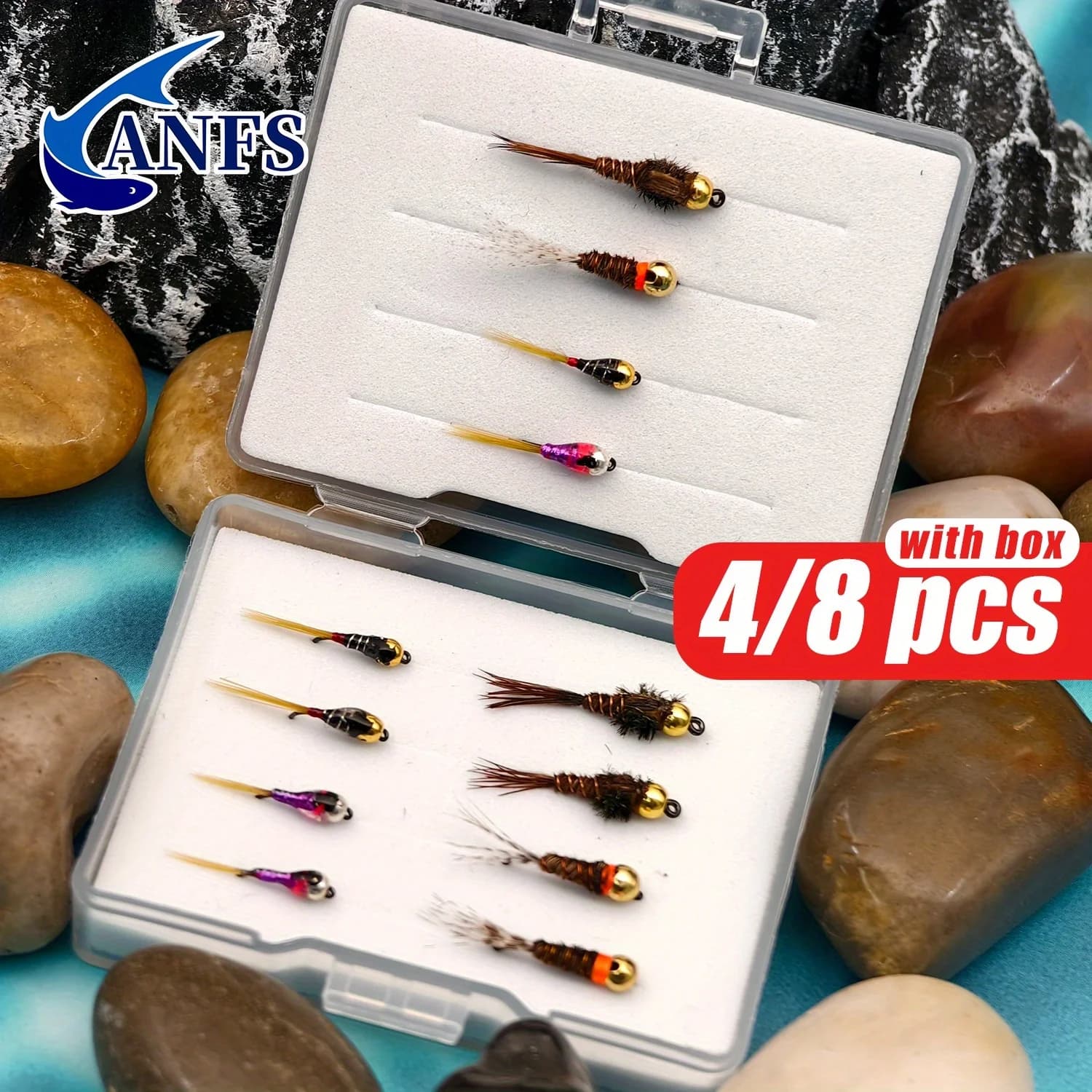 ANFS Ninfa Pesca a Mosca Mosche-4pcs/8pcs Ninfa Fly Design Assortito per Arcobaleno Marrone Trota Grayling Brook Trota Pesca