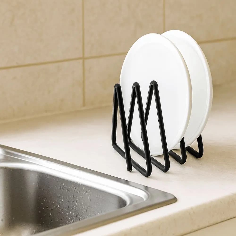 Iron Cutting Board Storage Rack 4-Slot Rust-proof Pot Lid Storage Rack Triangular Space Saving Vertical Storage Organizer