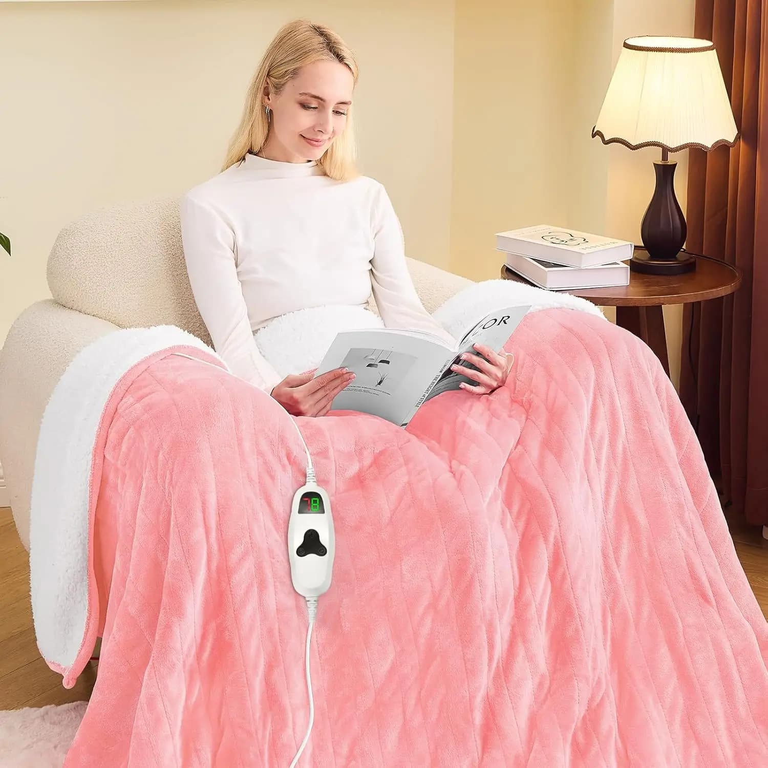 Coperta Elettrica Riscaldata Misura Singola 62x84, 10 Livelli di Calore con Timer Auto-Spegnimento, Morbida in Flanella e Sherpa, Regalo di Natale Caldo