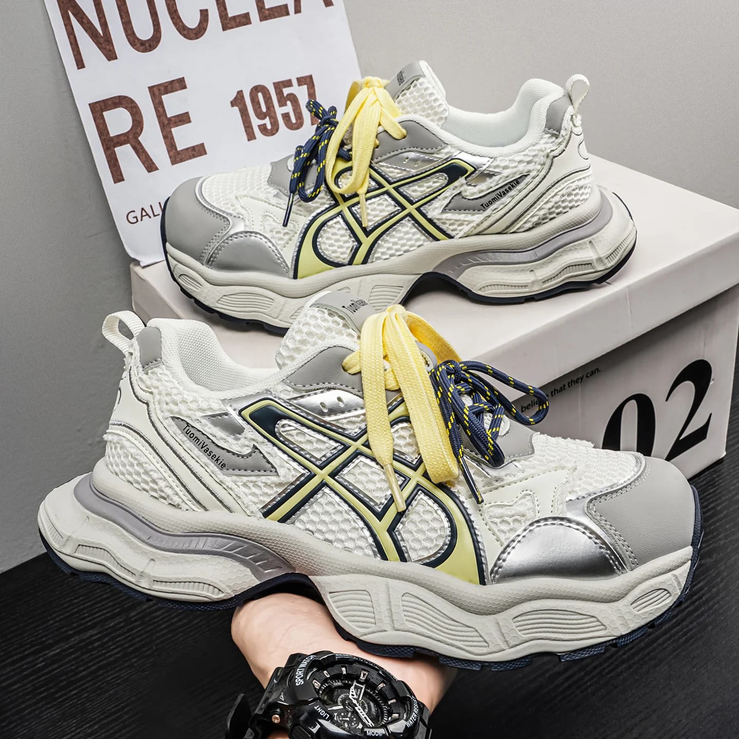 2026 Summer New Arrival Couple Dad Sneakers, Mesh Lace Up Thick Sole Elevated Shoes, Breathable Versatile Casual Sports Footwear