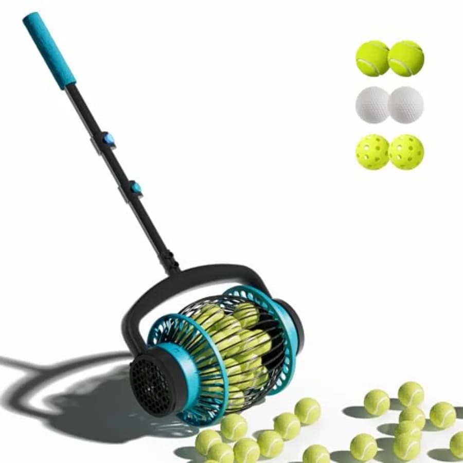 Raccoglitore di Palline da Tennis a Rullo, Senza Piegarsi, Raccoglitore Rapido con 2 Modalità di Recupero, Raccoglitore Telescopico per Palline da Tennis per 1.5-