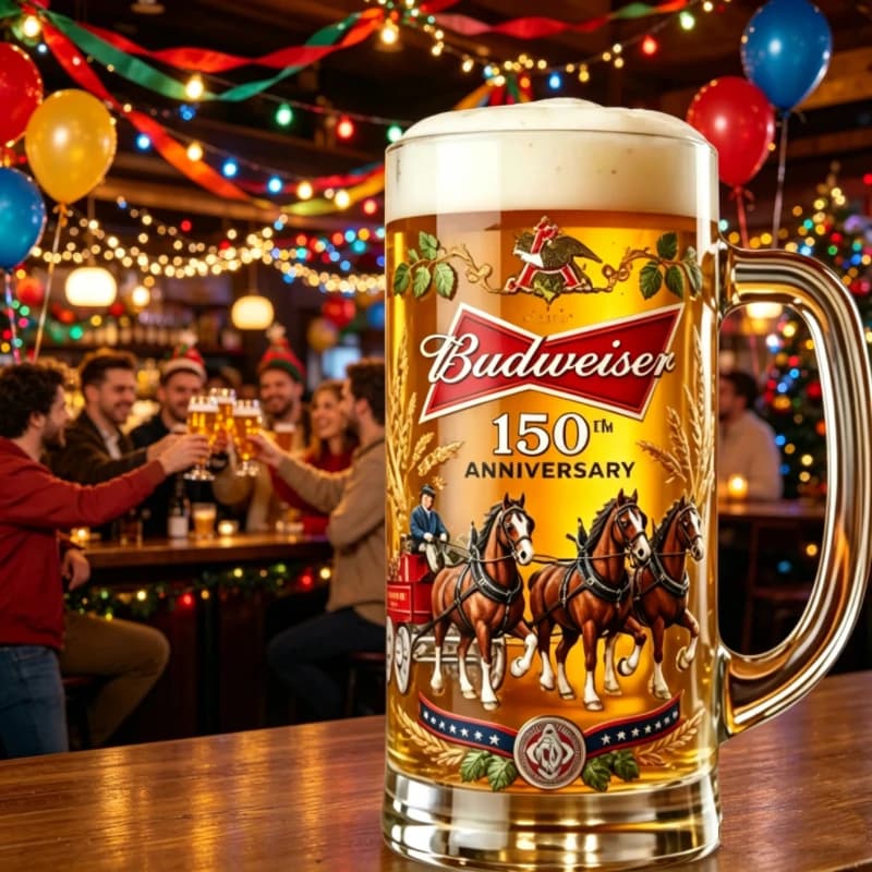 Boccale da Birra con Decorazione Cavallo Clydesdale, Grande Boccale in Vetro, Ideale per Oktoberfest e Decorazione da Collezione