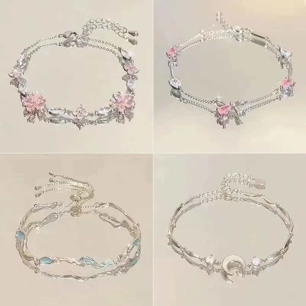 Fascino carino Fiore di cristallo rosa Bowknot Luna Bracciale per le donne Squisita moda Argento Colore Zircone Bracciale Gioielli Regalo amico