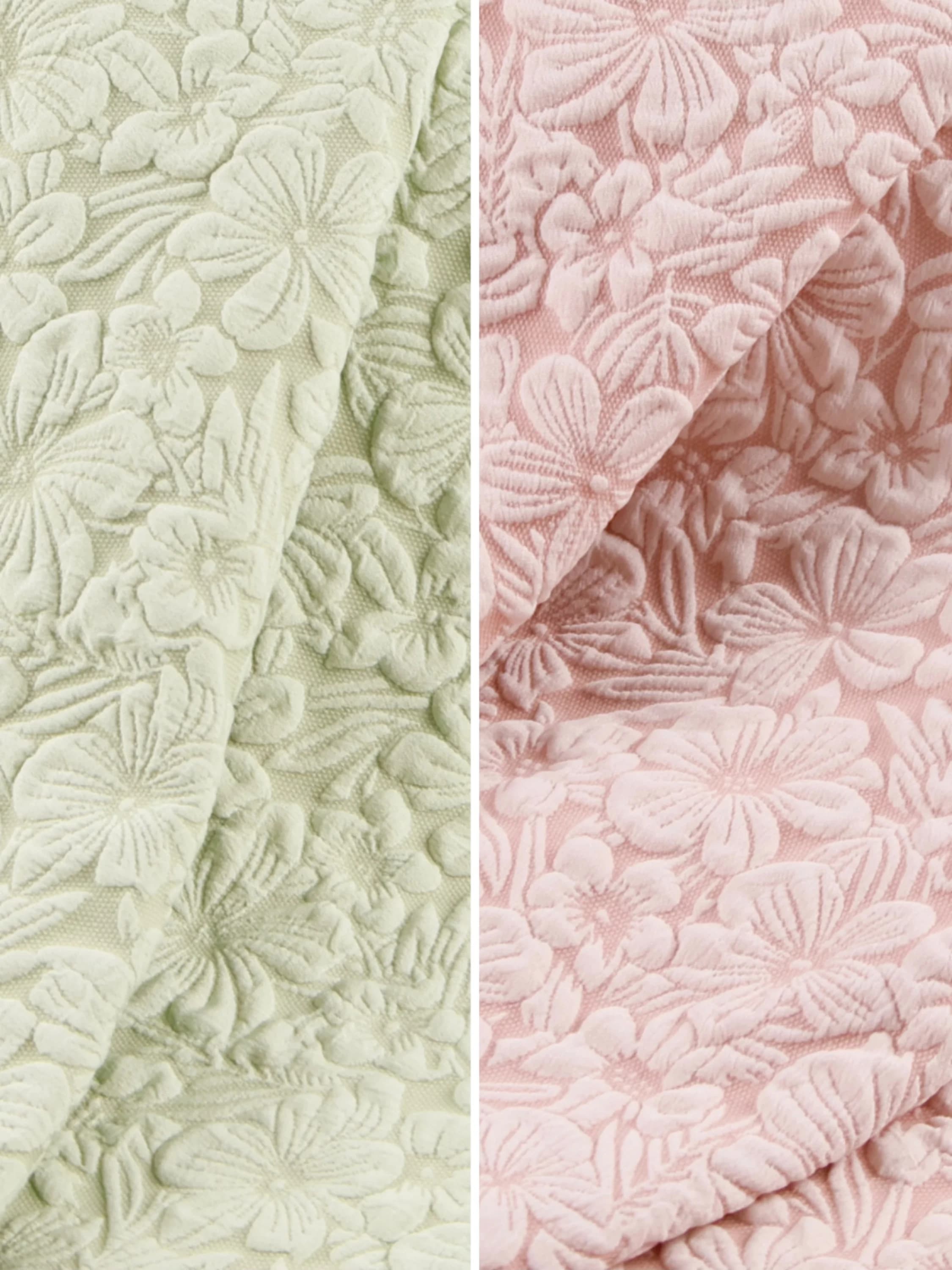 Tessuto Elastico Morbido con Motivi Floreali in Rilievo, Rosa Chiaro e Verde Pallido, Materiale per Abiti Primaverili ed Estivi, Forniture per Fai-da-Te