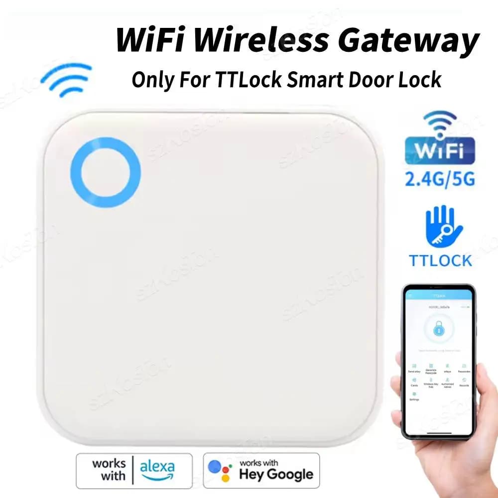 TTLock APP G5 Smart Wireless Gateway Hub Support Dual-Band 2.4G&5G Wi-Fi Smart Door Lock Remote Control Unlock for Alexa Google