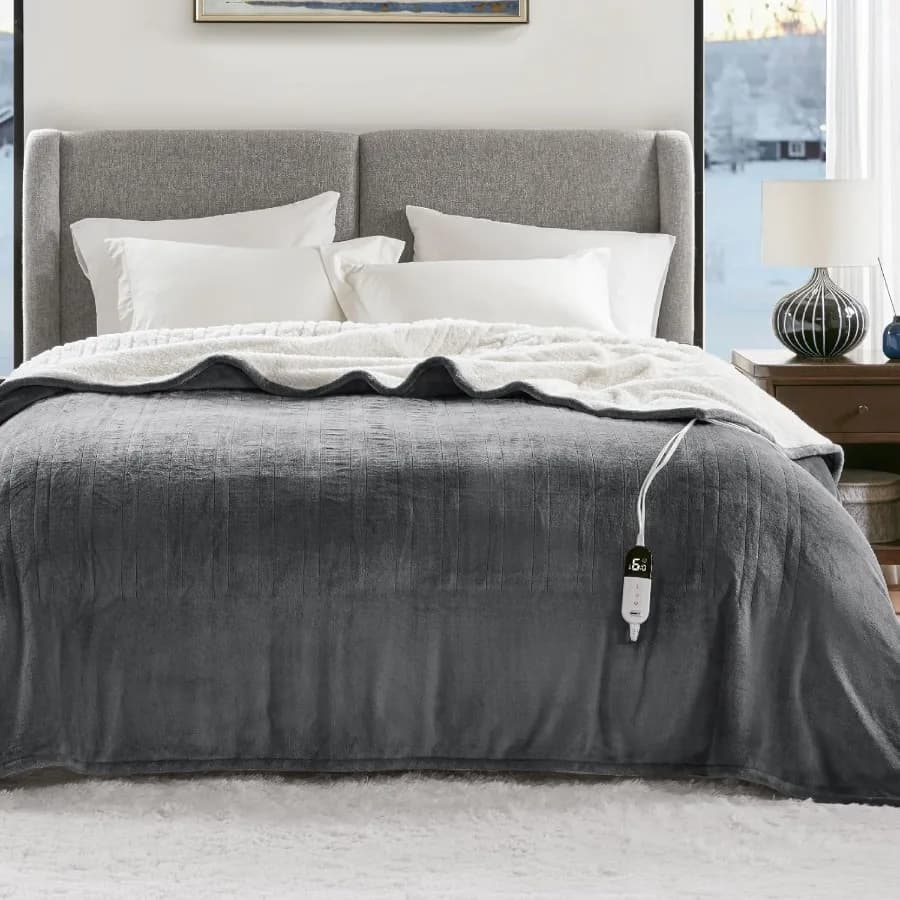 Coperta elettrica a grandezza naturale - Morbide coperte riscaldanti Sherpa con 6 impostazioni di calore Protezione da surriscaldamento con spegnimento automatico di 10 ore