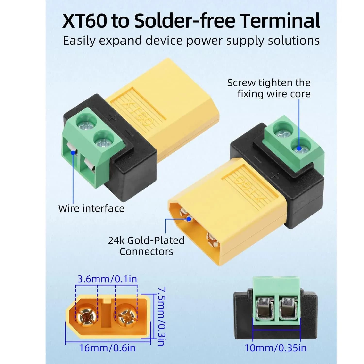 Adattatore Terminale XT60, Adattatore Terminale Senza Saldatura da XT60 a 2 Pin per Pannelli Solari, Droni, Aeromodelli, Caricabatterie Bilanciato