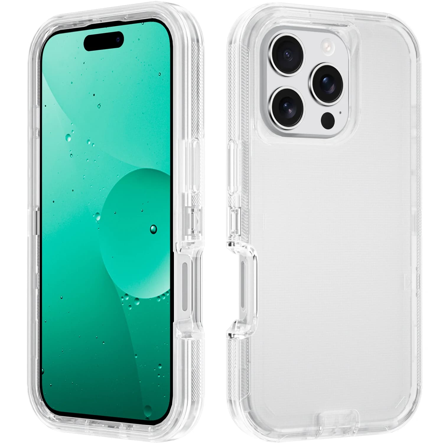 Per iPhone 12 13 14 15 16 Pro Max Hard 3 in 1 PC + TPU Cover posteriore Armatura trasparente Custodia per telefono Defender antiurto