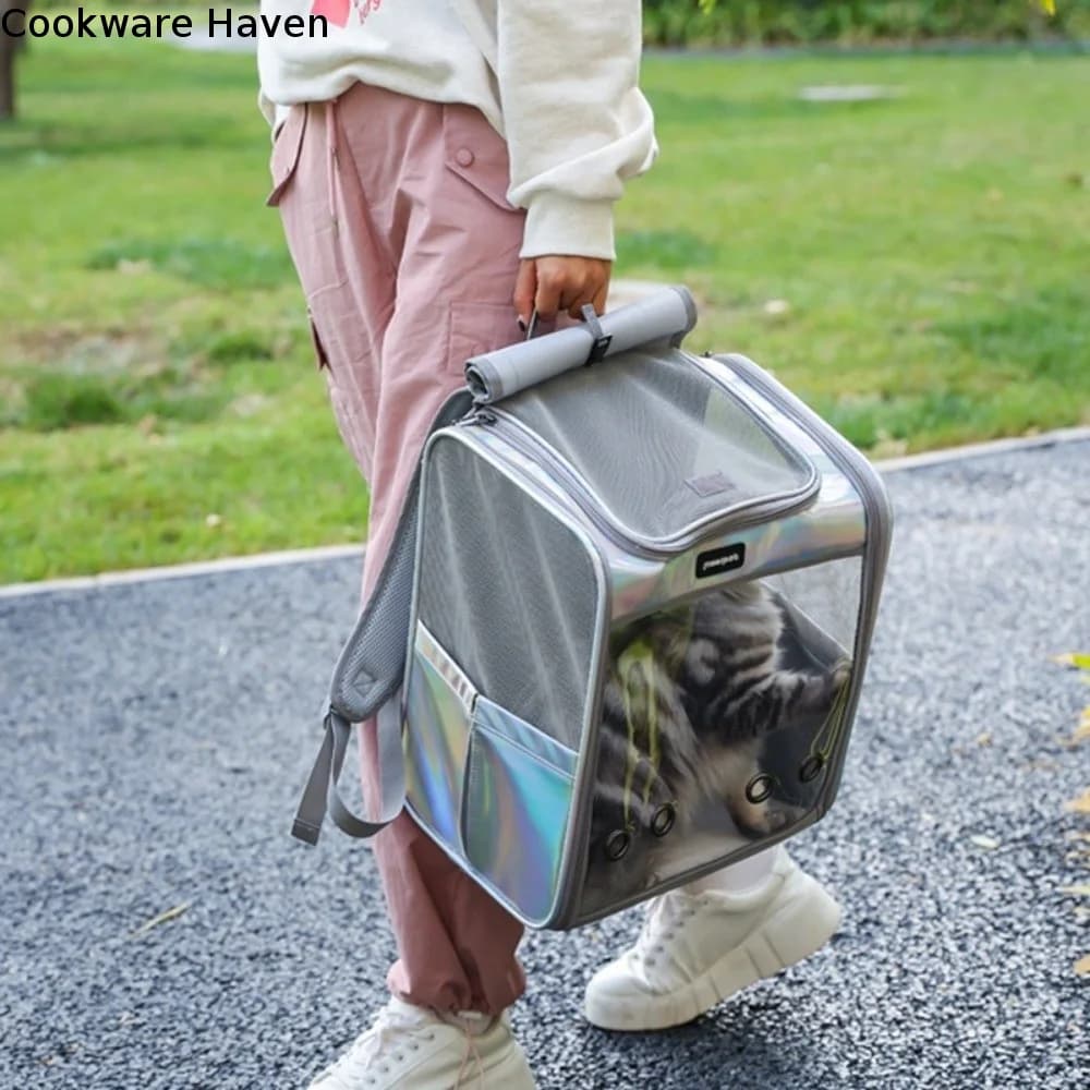 Portable Transparent Pet Carrier Bag Large Space Foldable Pet Backpack Breathable Oxford Cat Outdoor Bag Cat Dog Transport
