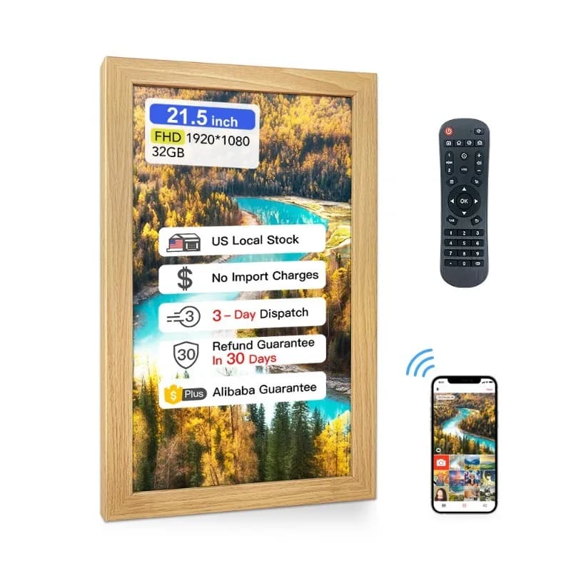 Display LCD NFT da 21,5 pollici con schermo antiriflesso, cornice digitale per foto e video da 32 GB, poster cinematografico, app Android, USB, WiFi.