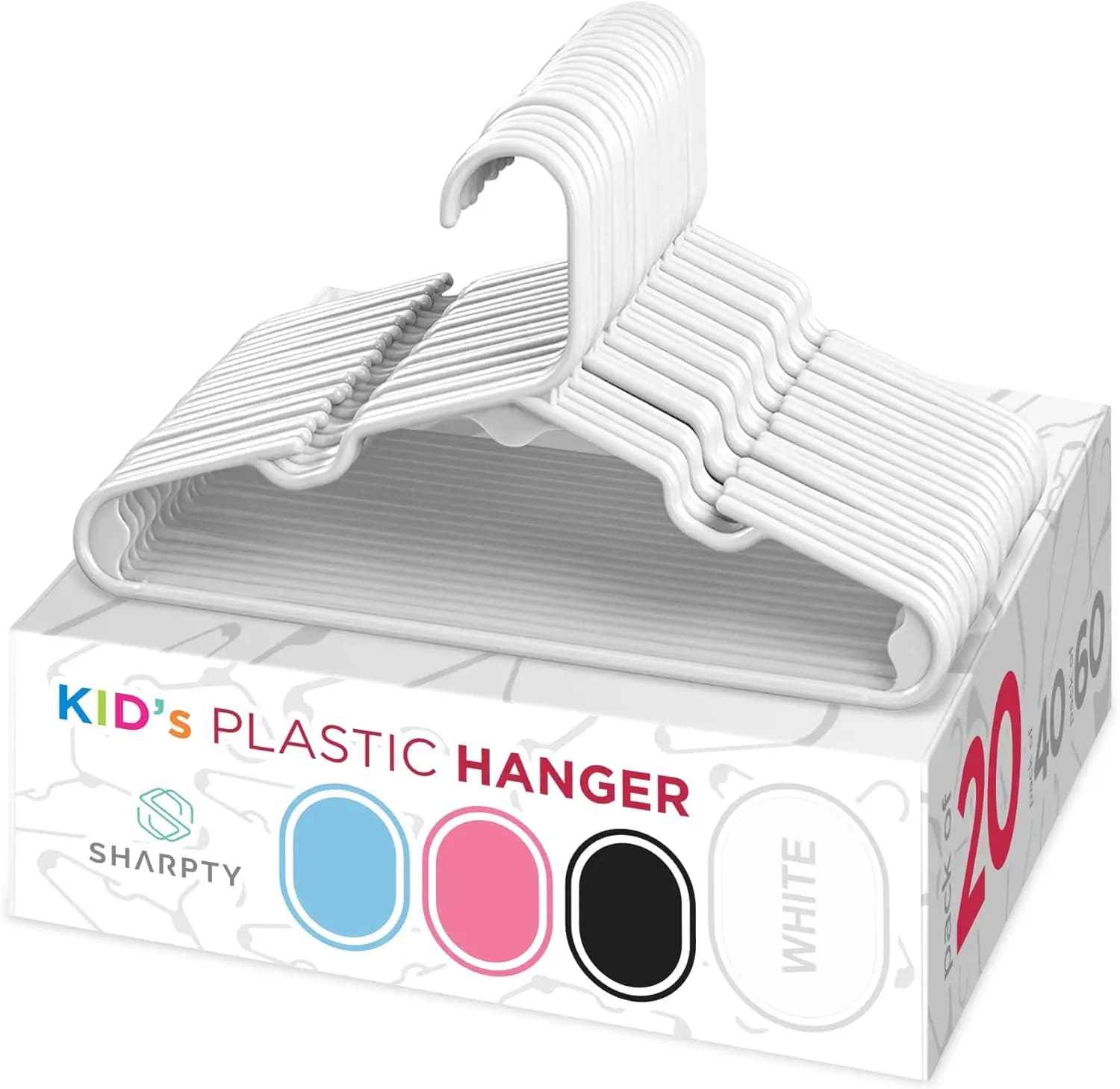 Appendiabiti in plastica per bambini, confezione da 20, bianchi - Resistenti per vestiti, camicie, pantaloni e cappotti di neonati e bambini piccoli