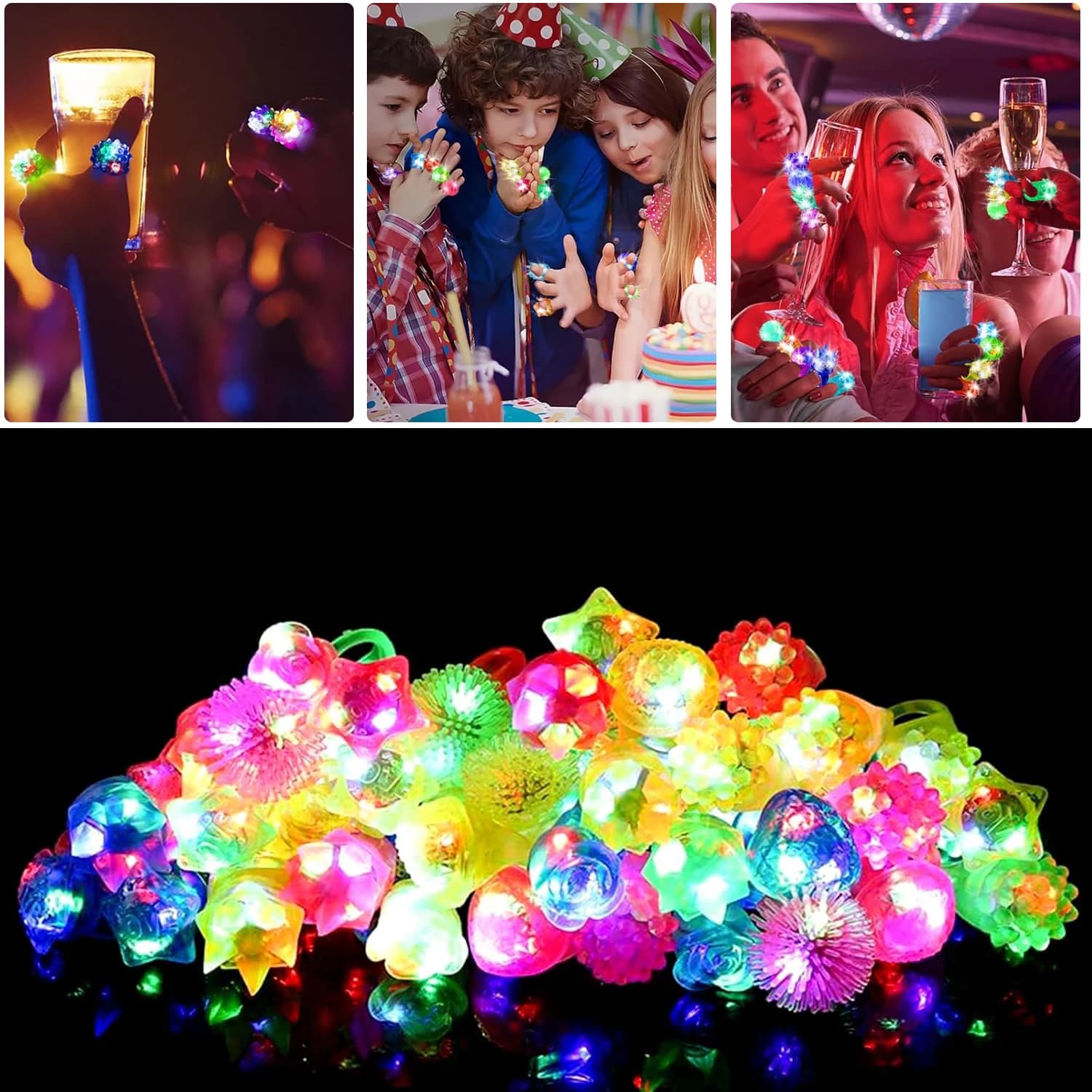 Anello illuminato a LED Anelli raccolti Lampeggiante LED Anello gelatina incollata Giocattolo illuminato Ricompense di compleanno Riempitore di uova Forniture per feste luminose