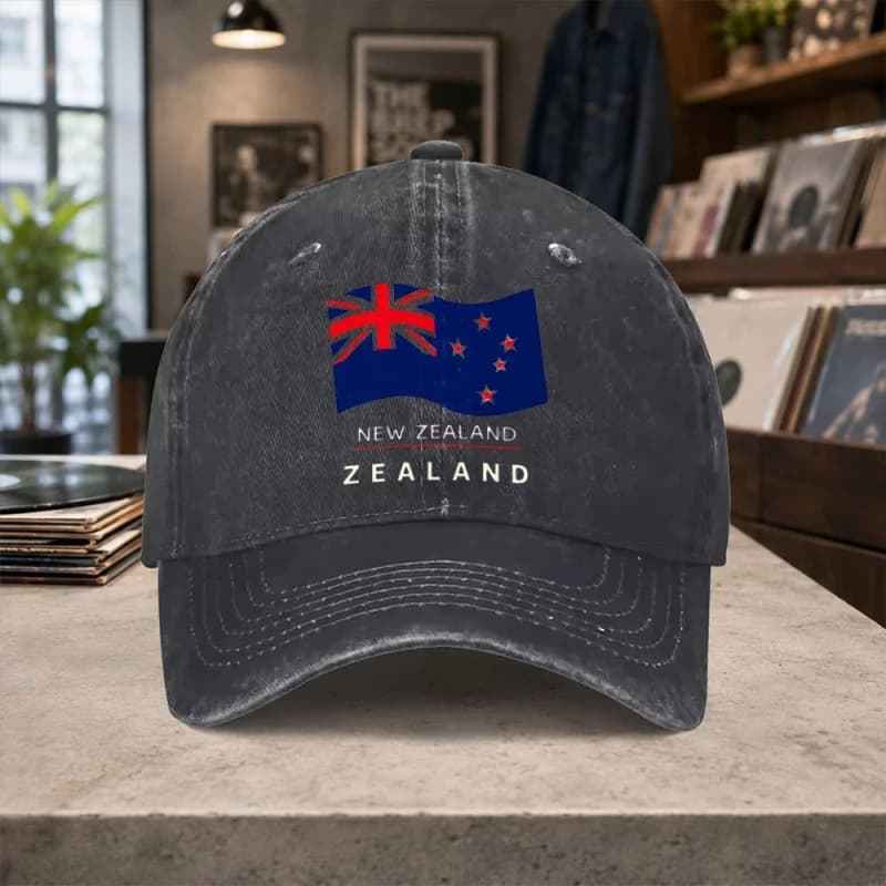 1pc New Zealand Flag Printed Washed Baseball Cap Unisex Adjustable Vintage Style Hat Men Women Casual Cap for Outdoor Activities