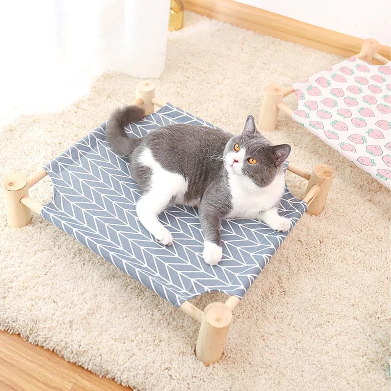 Lettino Amaca per Cani e Gatti, Traspirante Estivo, in Legno, Staccabile, Portatile, per Interni ed Esterni