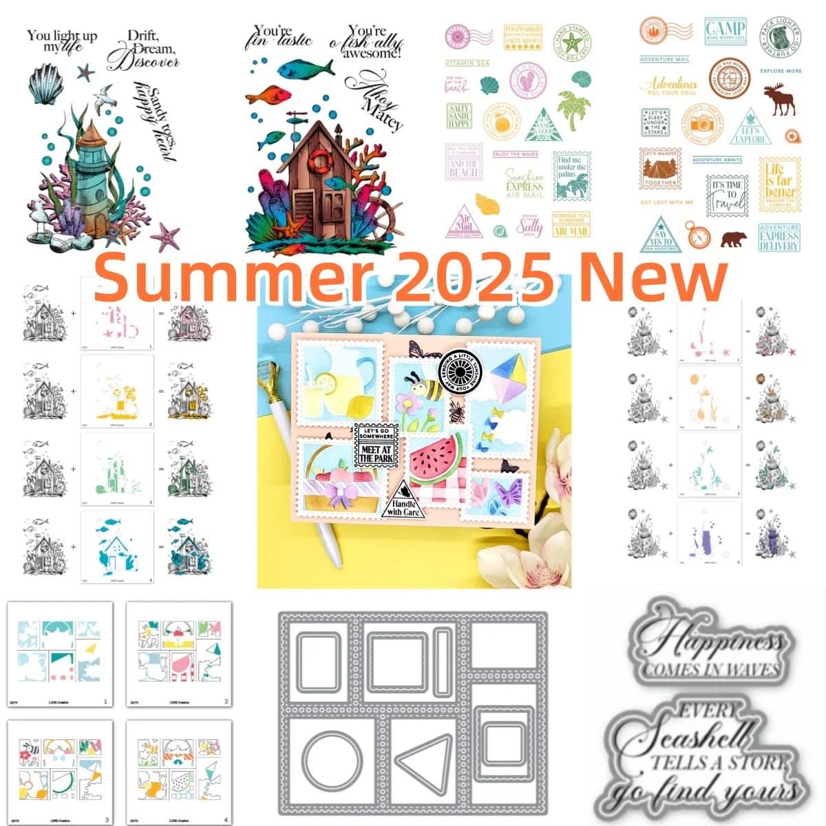 2025 Summer submarine castle Transparent stamps Metal stems Stencil Hot Foil Scrapbook DIY Decoration of handicraft embossed cards