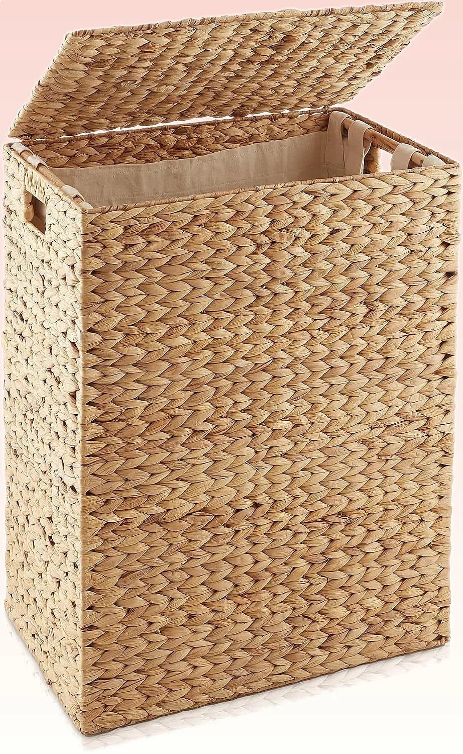 Casafield Large Laundry Hamper with Lid Removable Liner Bag Woven Water Hyacinth Basket