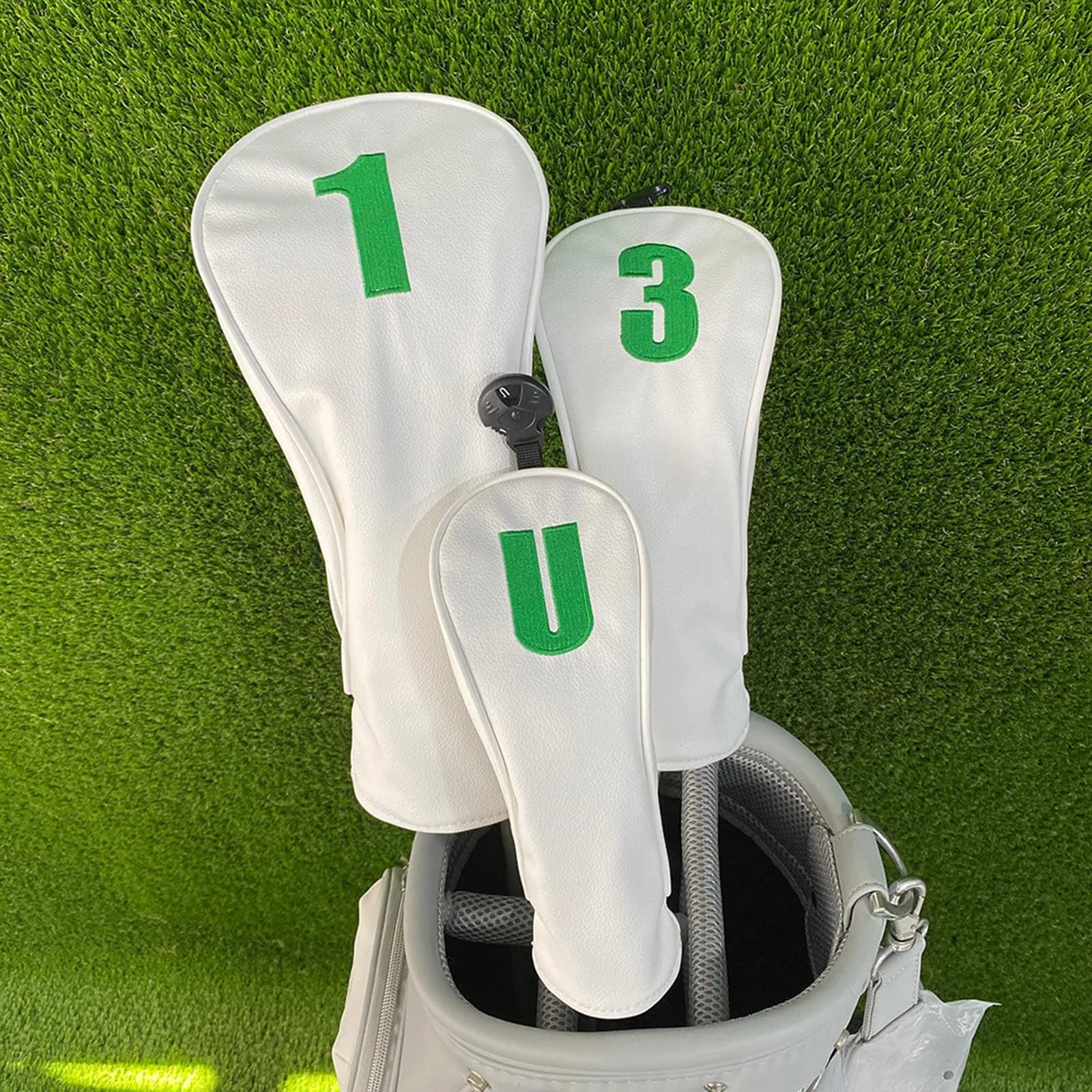 Number Embroidery Golf Headcover Elastic Bands Water Resistant Leather Club Head Cover with Soft Lining Drivers Fairway UT