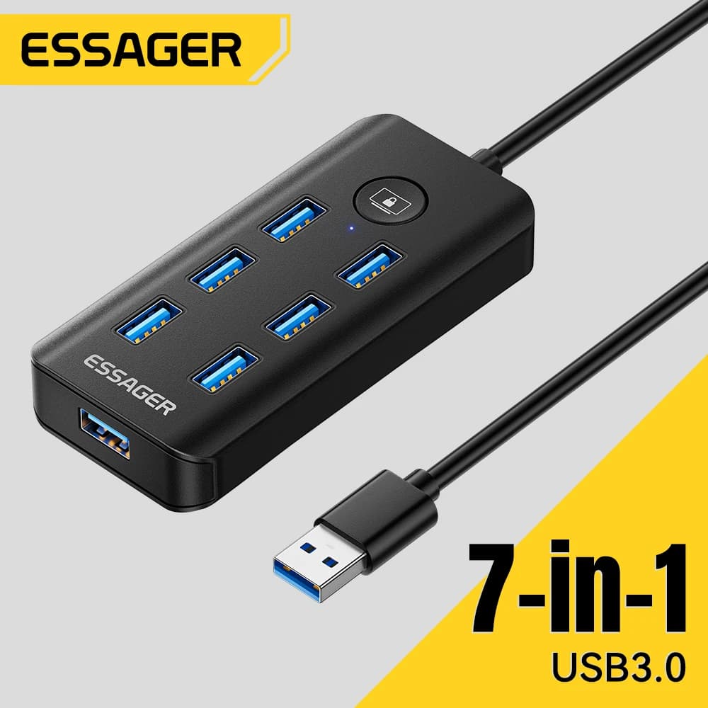 Essager 7-in-1 USB 3.0 Hub Multi USB Splitter Power Adapter 5Gbps High Speed USB Splitter OTG Adapter For PC Laptop Macbook Pro