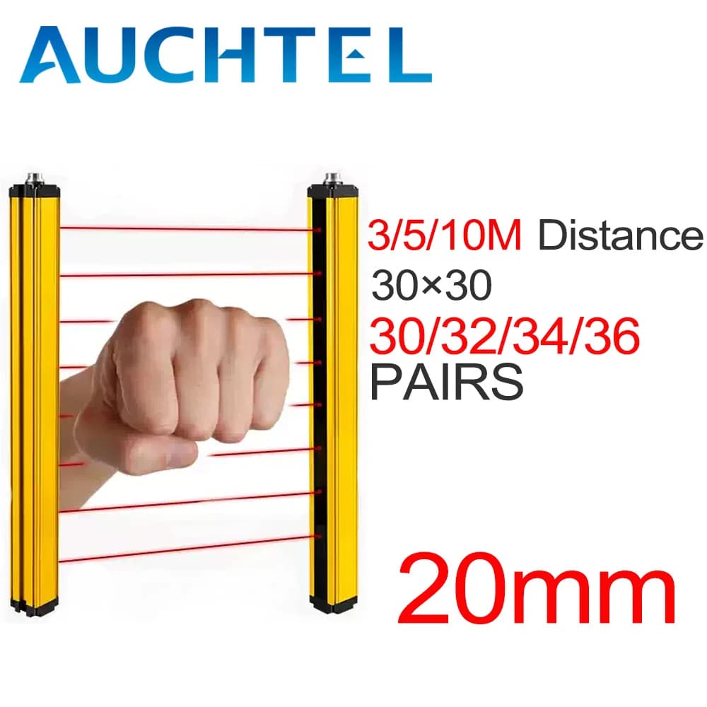 AUCHTEL APS30 Series Safety Light Curtain 24V Area Safety Sensor With 3/5/10M Protection Distance 30-36 Beam 20mm Grating