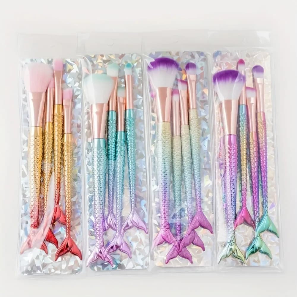 Set di Pennelli per Trucco a Coda di Sirena, Pennello Morbido Colorato per Polvere e Fondotinta, Regalo per Feste e Matrimoni