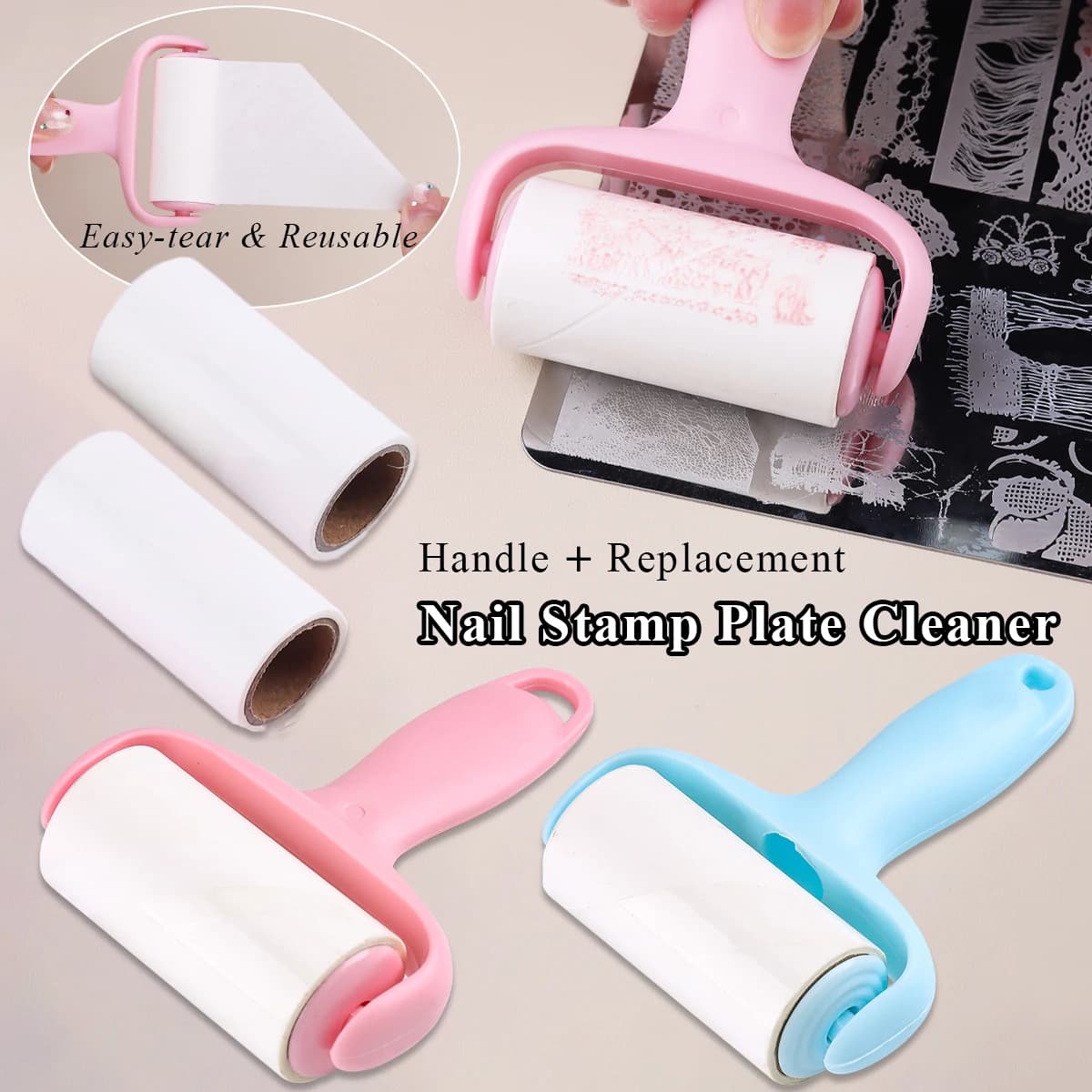 Nail Stamping Plate Cleaner Sticky Lint Roller With Replaceable Refills Nail Art Manicure Cleaning Tool