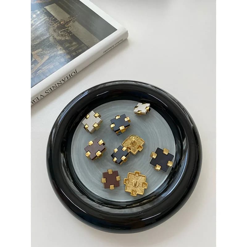 YOMOSTUDIO Black White Metal Button Cross Square Decorative Buttons for Women's Suit Coats Jackets DIY Sewing Accessories