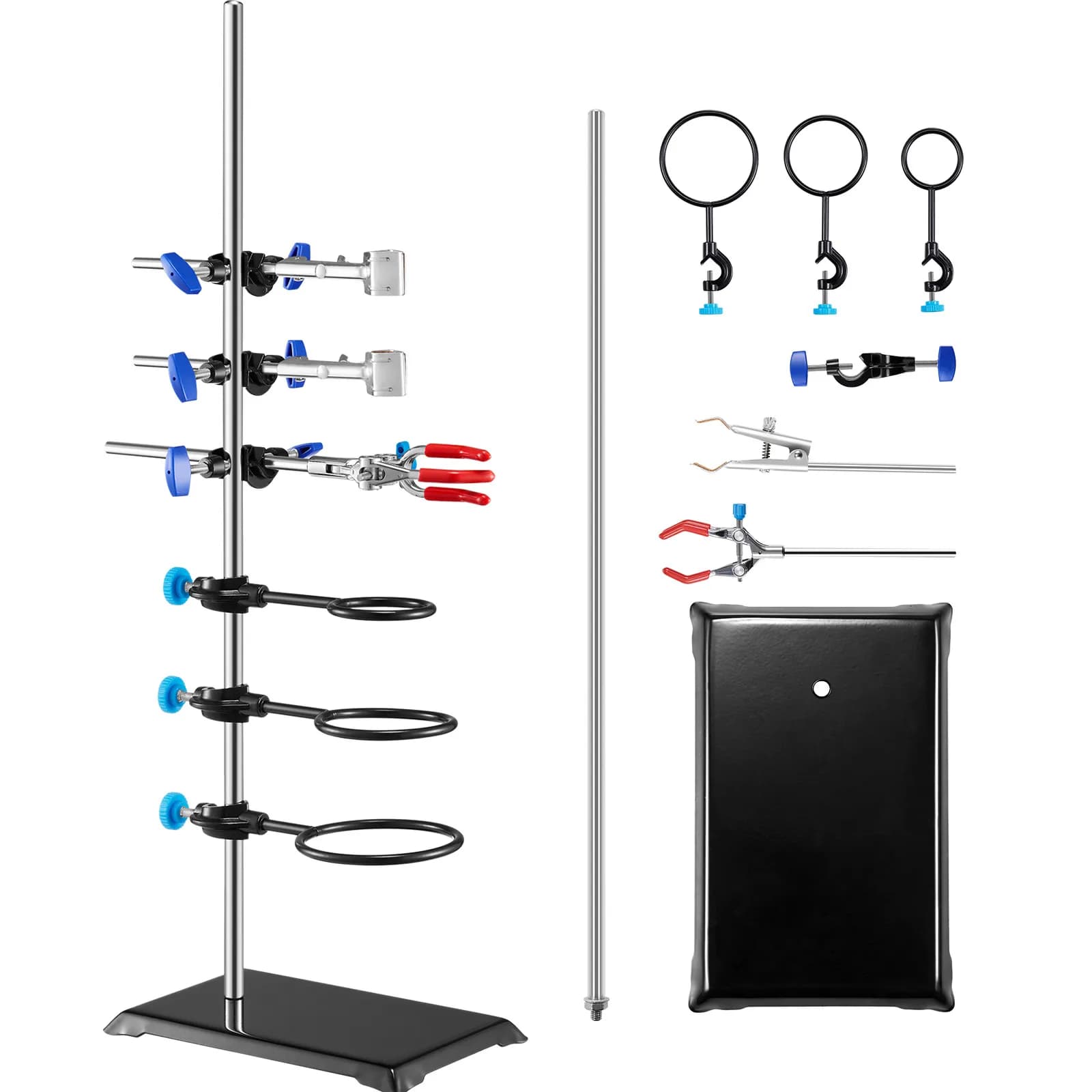 SucceBuy Supporto per supporto da laboratorio Supporto per storta da laboratorio Set Supporto da laboratorio in acciaio Asta da 23,6" e base in ghisa da 8,3" x 5,3" con morsetto