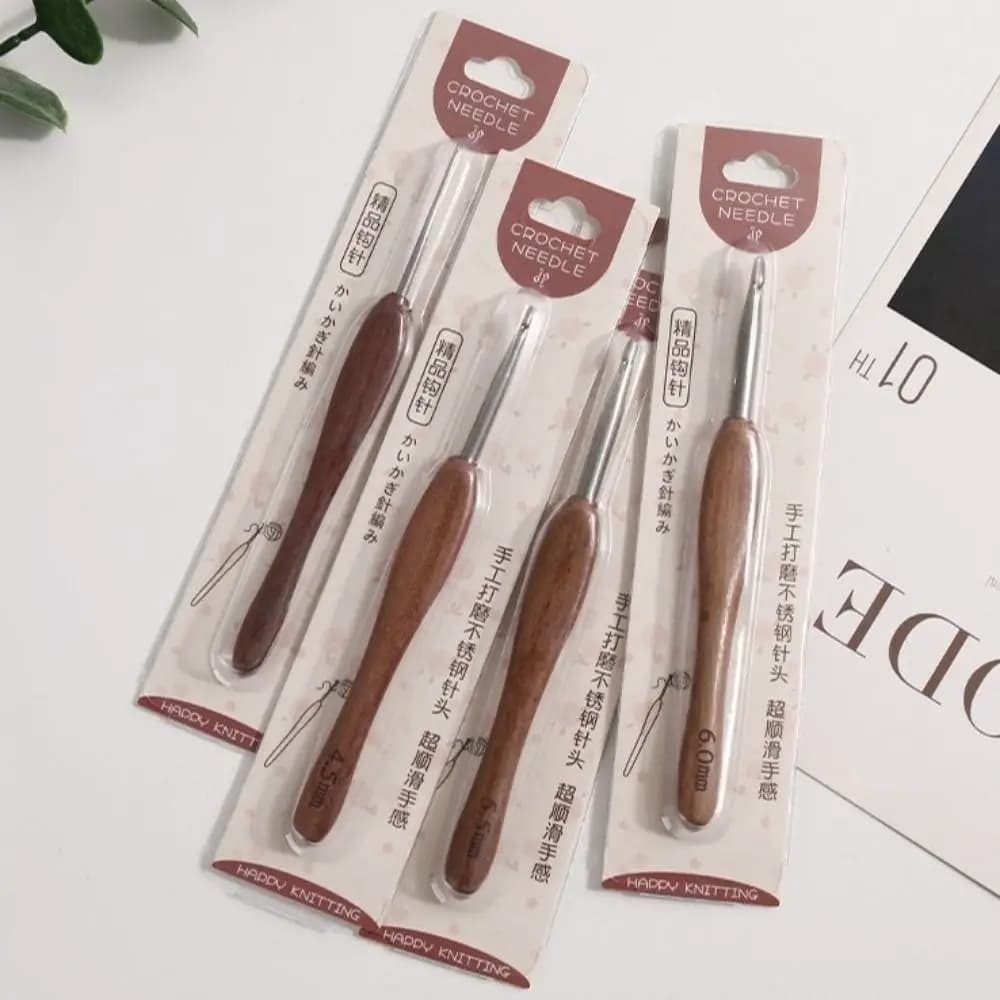 New 2.0-6.0MM Crochet Hook Sandalwood Handle Handmade Crafts Fine Hook Head Stainless Steel Crochet Hook Doll Weaving Tool