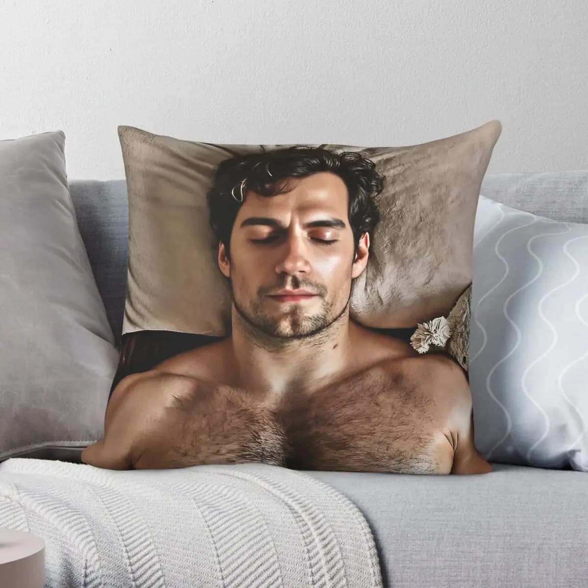 Henry Cavill Sleeping Square Federa per cuscino decorativa in poliestere, lino, velluto, con motivo decorativo, per divano e seduta