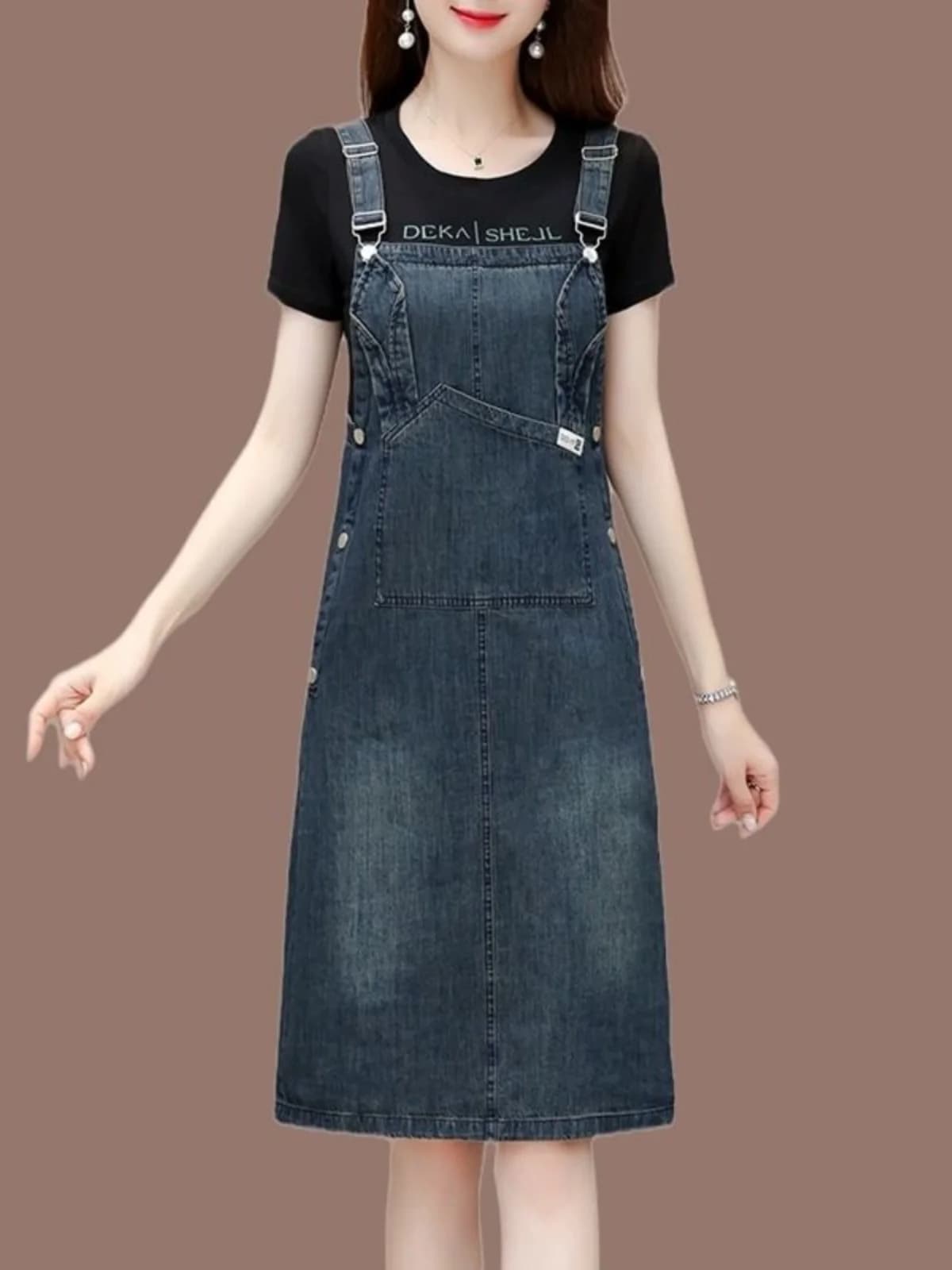 High Waist A-Line Long Dress Women's plus Size Denim Overalls Rabbit Ear Design Super Slimming Mommy Style Summer New Arrival