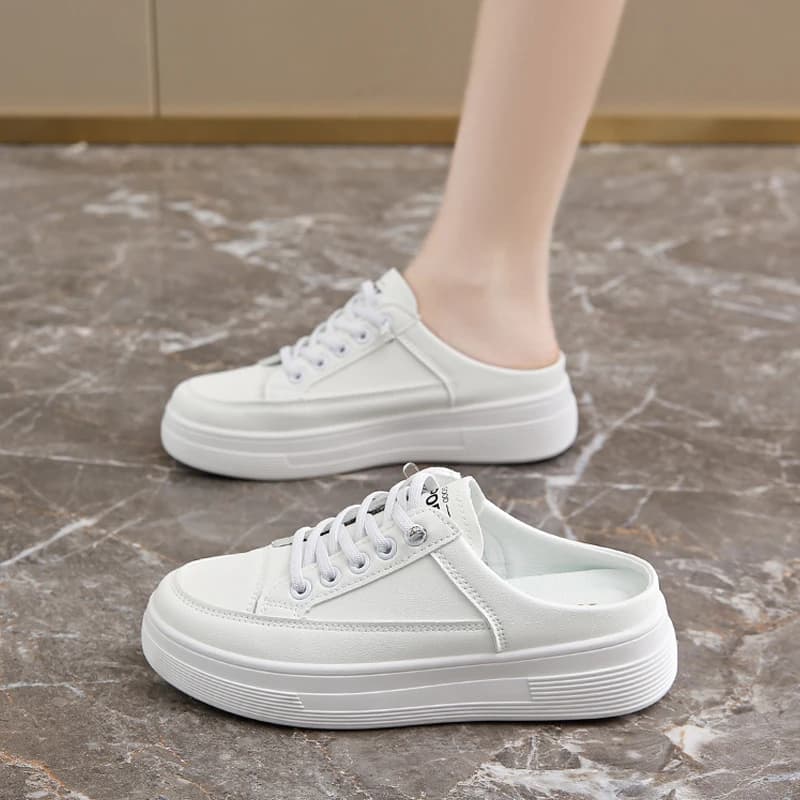 Mezze scarpe con plateau da 4,5 cm per donna Ciabatte Semi-Drag Scarpe casual Mocassini Pantofola in pelle con fondo spesso Sandali con punta chiusa